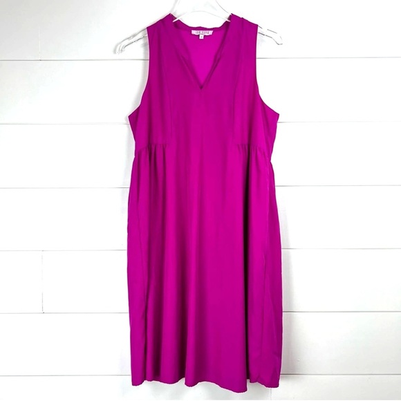 Amanda Uprichard x Le Tote Split Neck Magenta Fuchsia Maternity Babydoll Dress - Picture 10 of 13